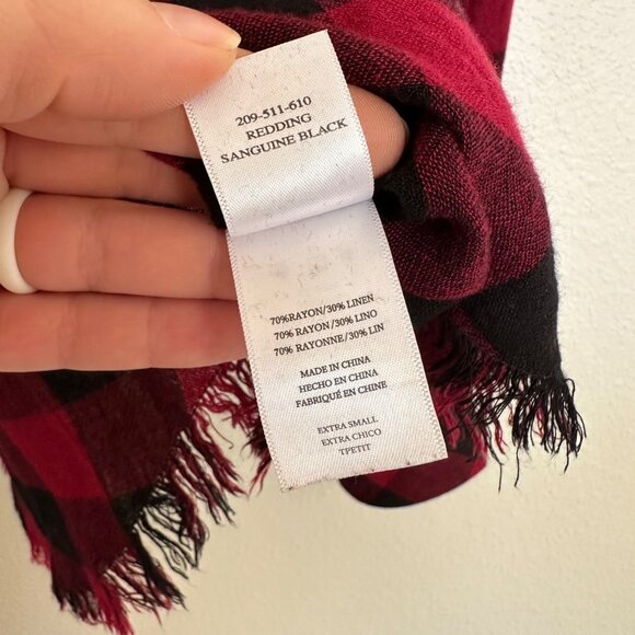 Rails Redding Button Down Size XS Sanguine Black Red Plaid Long Sleeve - Picture 7 of 9